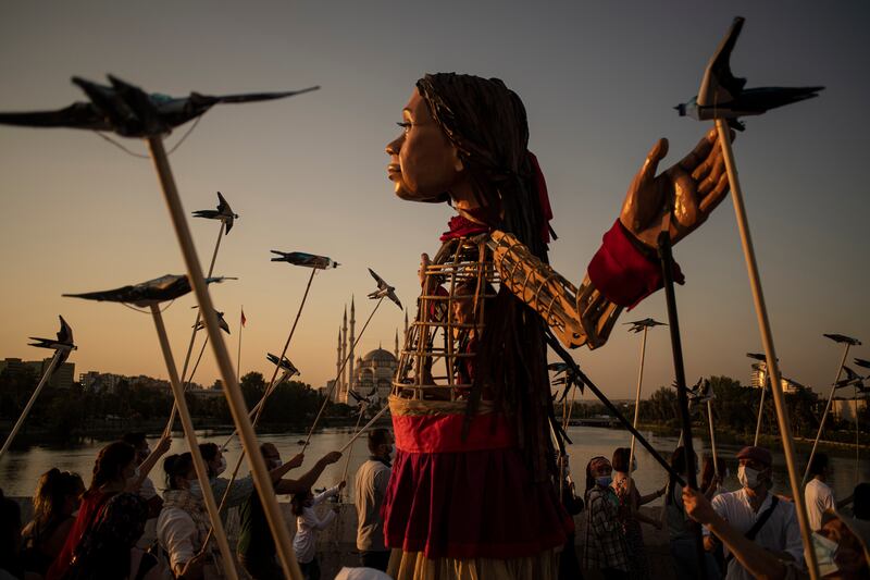 After setting off from Turkey, the 3.5 metre puppet carried on through through Greece, Italy, Switzerland, Germany, Belgium and France before arriving in the UK on 18 October. Photo: Andre Liohn