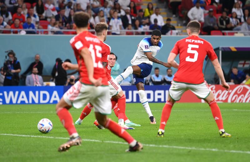 Marcus Rashford scores England's third goal. Getty