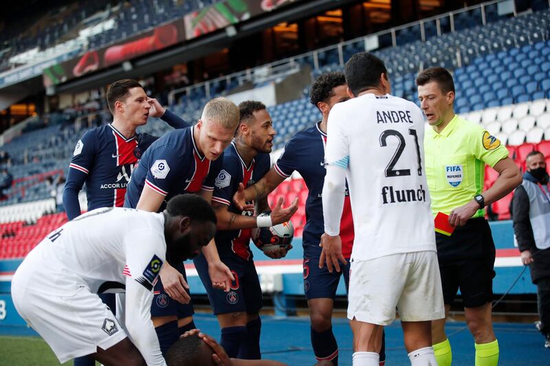 Neymar remonstrates with the referee after he was shown a red card. Reuters