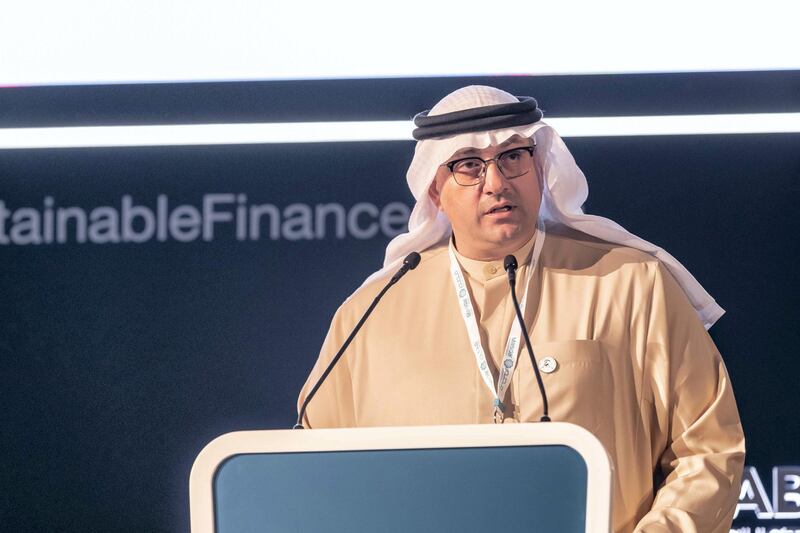 ABU DHABI, UNITED ARAB EMIRATES. 16 JANUARY 2019. The Abu Dhabi Sustainable Finance Forum at WFES as part of the Abu Dhabi Sustainability Week. Mohamed Jameel Al Ramahi, Chief Executive Officer, Masdar Obaid Al Zaabi, CEO, Securities and Commodities Authority, UAE. (Photo: Antonie Robertson/The National) Journalist: Sarmad Khan. Section: Business.