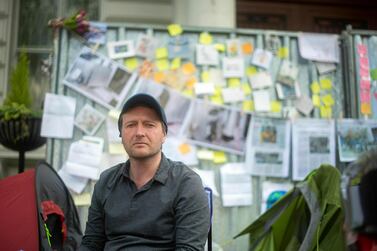 Richard Ratcliffe, the husband of Nazanin Zaghari Ratcliffe, outside the Iranian Embassy in Londnon where he is on a hunger strike. PA