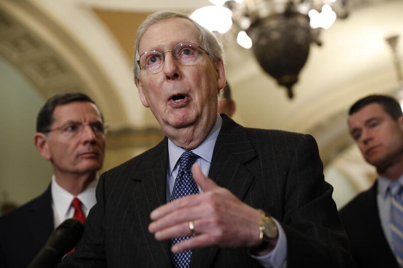 Senate Majority Leader Mitch McConnell, a Republican from Kentucky, speaks during a news conference following a weekly policy luncheon on Capitol Hill in Washington, D.C., U.S., on Tuesday, Jan. 29, 2019. House and Senate lawmakers charged with crafting a compromise to bridge the divide over border security are more used to cutting deals than taking hard-edged positions on immigration, a sign that leaders of both parties are in no mood for another government shutdown. Photographer: Aaron P. Bernstein/Bloomberg