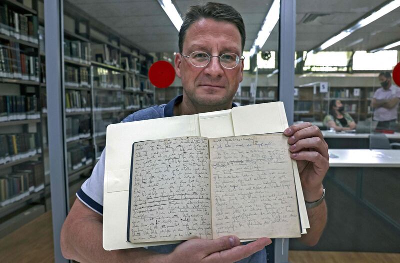 The National Library of Israel has put its Franz Kafka Papers online, making available long-lost documents by one of the major figures of 20th-century literature. Dr Stefan Litt shows original manuscripts written in German by the writer. AFP