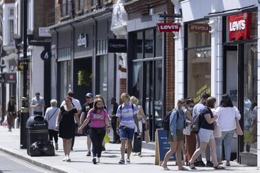 Shoppers in Covent Garden in London, UK. Sales at non-food shops rose in May on soaring demand for outdoor furniture as people spent money on their gardens in anticipation of summer. Bloomberg