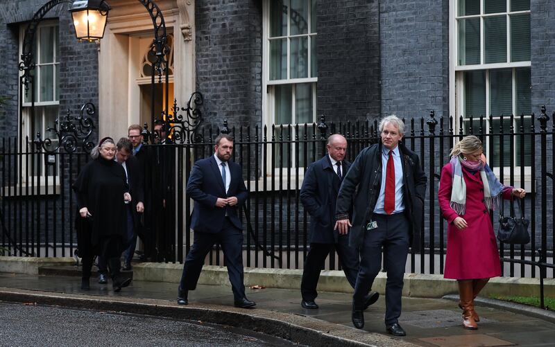 Conservative MP Danny Kruger exits 10 Downing Street with members of the New Conservatives following a breakfast meeting with British Prime Minister Sunak. EPA