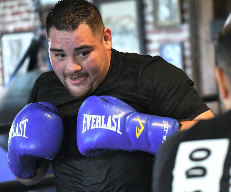 LOS ANGELES, CA - APRIL 04:  Heavyweight Contender Andy Ruiz, Jr. works in the ring during a media day workout for his upcoming fight against Alexander Dimitrenko, at Fortune Gym on April 4, 2019 in Los Angeles, California. (Photo by Jayne Kamin-Oncea/Getty Images)