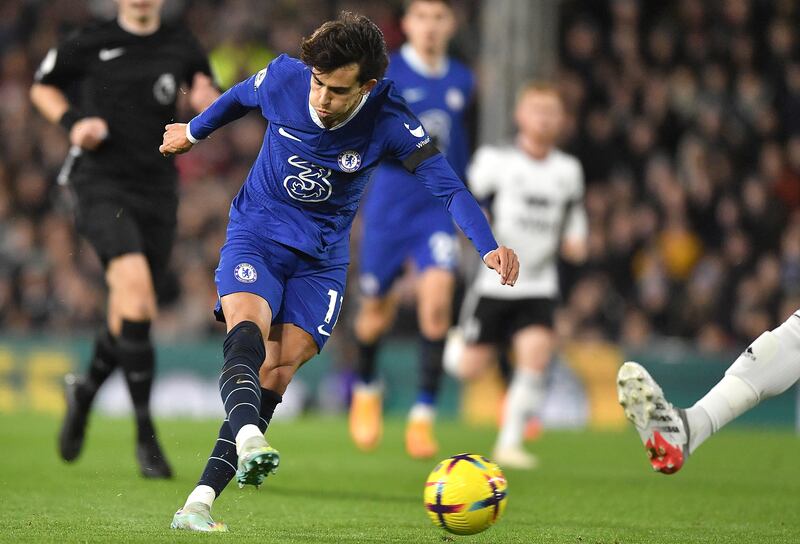 Joao Felix of Chelsea takes a shot against Fulham. EPA