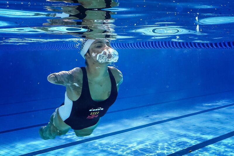Brazilian para athlete swimmer Jessica Oliveira trains at Vasco da Gama Club in Rio de Janeiro, on June 2, 2021. Getty