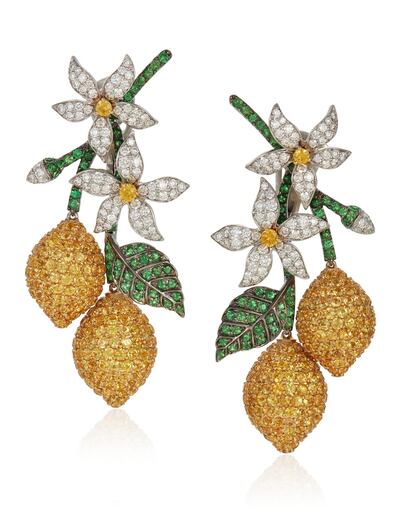 Lemon earrings made from sapphires, garnets and diamonds. Courtesy Christie's
