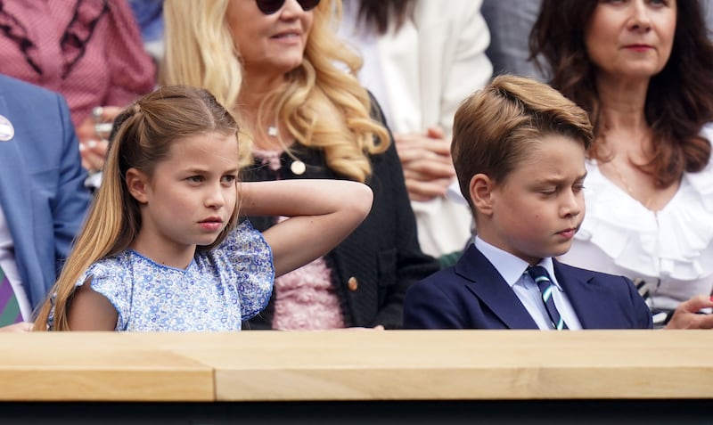 Princess Charlotte and Prince George in the royal box. PA