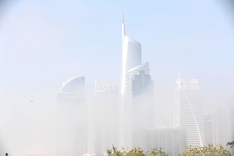 DUBAI, UNITED ARAB EMIRATES. 08 APRIL 2020. Fog in the early morning around the Al Sufouh and JLT area of Dubai. (Photo: Antonie Robertson/The National) Journalist: Standalone. Section: National.