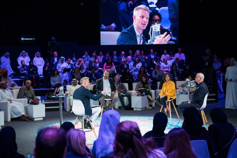 Speakers on the Can We Debate Freedom of Expression? panel. From left: Tim Marlow, Khaled Hourani; Monica Narula and Alexander Kellner. Courtesy Culture Summit