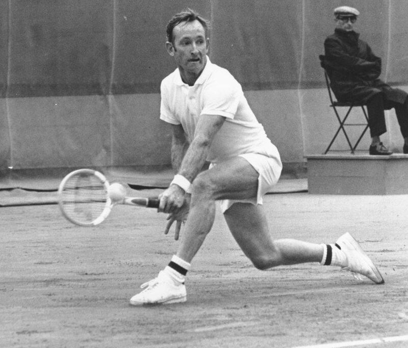 Rod Laver shown during a match at the 1969 Wimbledon tournament, which he won in a year in which he completed the calendar grand slam. Bodini / AP Photo 