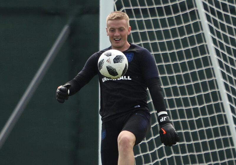 Jordan Pickford during training in Russia. Lee Smith / Reuters