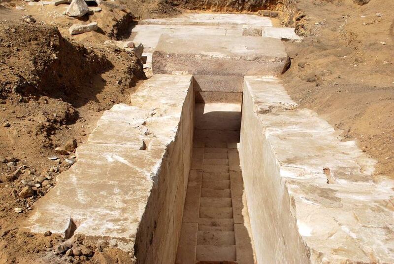 The remains of a 13th dynasty pyramid, discovered north of King Senefru's Bent Pyramid in the Dahshur necropolis, 30 kilometres south of Cairo, Egypt. Egyptian Ministry of Antiquities Handout / EPA