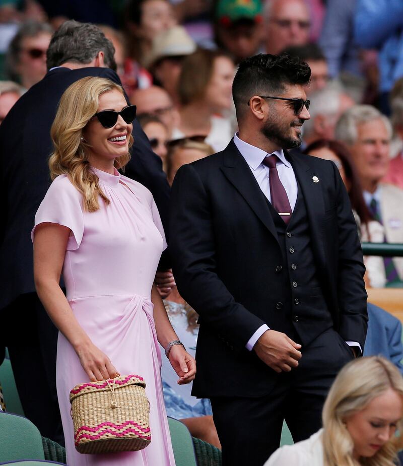 Singer Katherine Jenkins and husband Andrew Levitas in the Royal Box ahead of the final between Switzerland's Roger Federer and Serbia's Novak Djokovic REUTERS/Andrew Couldridge