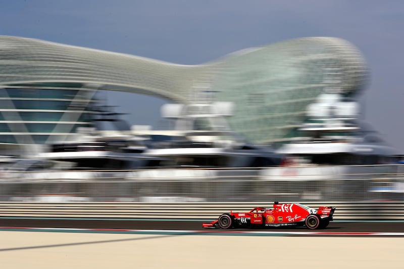 ABU DHABI, UNITED ARAB EMIRATES - NOVEMBER 24: Sebastian Vettel of Germany driving the (5) Scuderia Ferrari SF71H on track during final practice for the Abu Dhabi Formula One Grand Prix at Yas Marina Circuit on November 24, 2018 in Abu Dhabi, United Arab Emirates.  (Photo by Lars Baron/Getty Images)