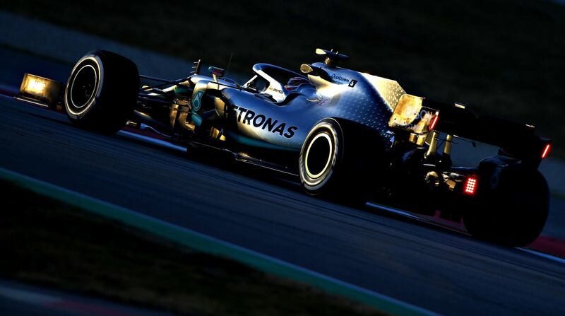 MONTMELO, SPAIN - FEBRUARY 18: Lewis Hamilton of Great Britain driving the (44) Mercedes AMG Petronas F1 Team Mercedes W10 on track during day one of F1 Winter Testing at Circuit de Catalunya on February 18, 2019 in Montmelo, Spain. (Photo by Mark Thompson/Getty Images)