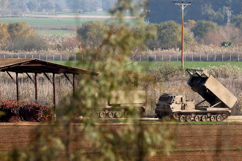 Israeli multiple rocket launchers are deployed in the Upper Galilee in northern Israel near the border with Lebanon. AFP