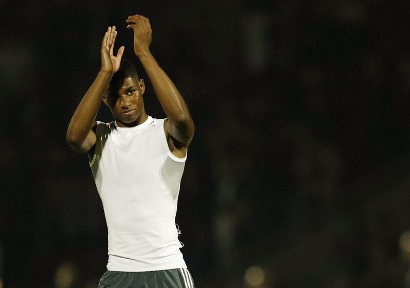 Manchester United’s Marcus Rashford applauds fans after the game. John Sibley / Action Images / Reuters