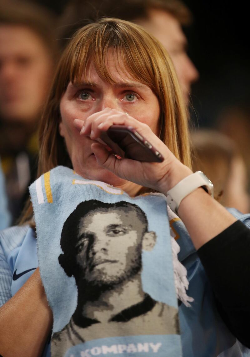 A Manchester City fan reacts after the match. Reuters