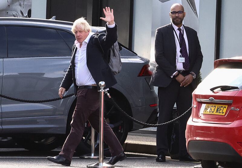 Former British prime minister Boris Johnson arrives at Gatwick Airport on Saturday. There may be an opportunity for a challenge to Rishi Sunak for Conservative leadership. Reuters