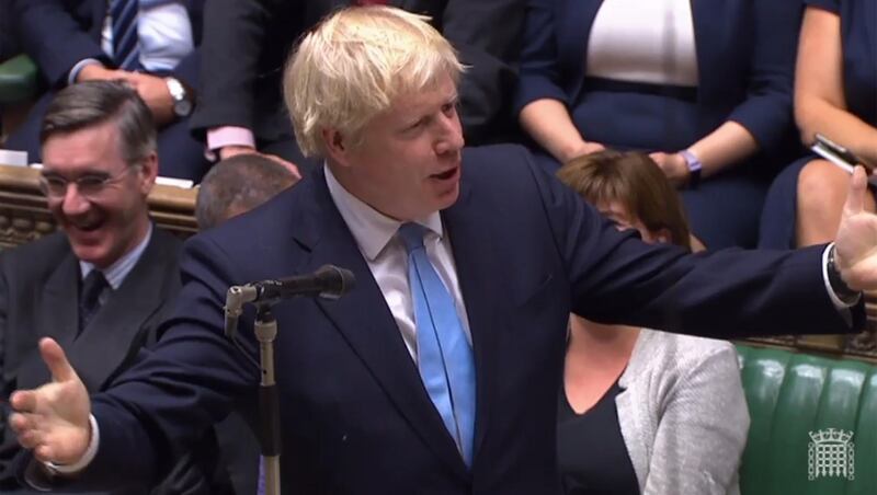 A video grab from footage broadcast by the UK Parliament's Parliamentary Recording Unit (PRU) shows Britain's Prime Minister Boris Johnson speaking to introduce his motion for an early general election in the House of Commons in London on September 9, 2019,  British MPs voted Monday to demand Prime Minister Boris Johnson release confidential documents relating to Britain's EU exit, during a final day of defiance before he suspends their session until just weeks before Brexit. - RESTRICTED TO EDITORIAL USE - MANDATORY CREDIT " AFP PHOTO / PRU " - NO USE FOR ENTERTAINMENT, SATIRICAL, MARKETING OR ADVERTISING CAMPAIGNS - EDITORS NOTE THE IMAGE HAS BEEN DIGITALLY ALTERED AT SOURCE TO OBSCURE VISIBLE DOCUMENTS
 / AFP / PRU / HO / RESTRICTED TO EDITORIAL USE - MANDATORY CREDIT " AFP PHOTO / PRU " - NO USE FOR ENTERTAINMENT, SATIRICAL, MARKETING OR ADVERTISING CAMPAIGNS - EDITORS NOTE THE IMAGE HAS BEEN DIGITALLY ALTERED AT SOURCE TO OBSCURE VISIBLE DOCUMENTS
