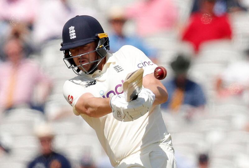 England's Ollie Robinson plays a pull shot.