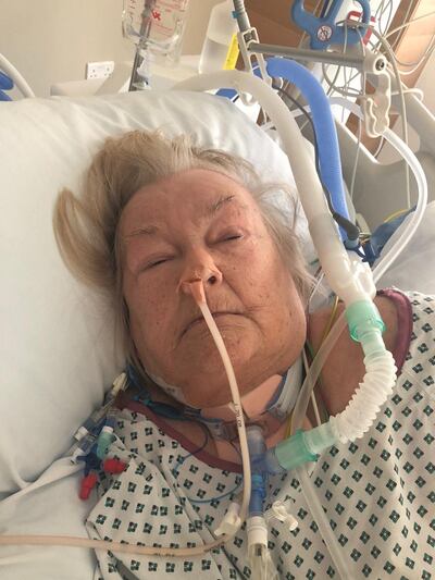 Margo Ashurst, 78, is being treated at Mediclinic Parkview Hospital in Dubai after suddenly falling ill in December. The British grandmother has no travel insurance and her bills are close to Dh500,000. Courtesy: Ashurst family.