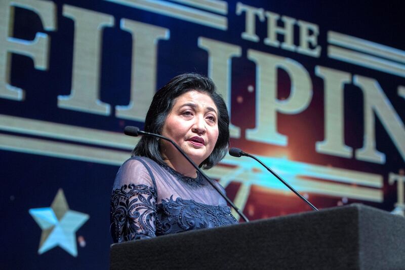 Dubai, United Arab Emirates-  Philippine Ambassador to the UAE Hjayceelyn Quintana speaking at the Filipino Times award at Sofitel at The Palm.  Ruel Pableo for The National