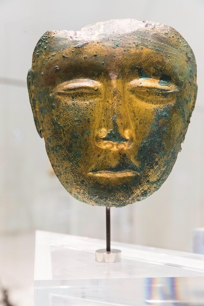 Abu Dhabi, United Arab Emirates, November 6, 2017:   
Gold Masks

General view of the Louvre Abu Dhabi during the media tour ahead of opening day on Saadiyat Island in Abu Dhabi on November 6, 2017. The Louvre Abu Dhabi will open November 11th. Christopher Pike / The National

Reporter: Mina Aldroubi
Section: News