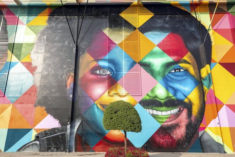 Abu Dhabi, United Arab Emirates, December 14, 2019.  
  -- STORY BRIEF:  DMT AbuDhabi is launching a street art initiative, commissioning artists around theworld to create murals across the city. The first to complete hisartwork/project is Brazilian artist Kobra – he will unveil his large-scale workon Saturday along with the chairman of DMT.  
--  Kobra’s mural at Al Bateen.
Section:  A&L
Reporter:  Alexandra Chaves