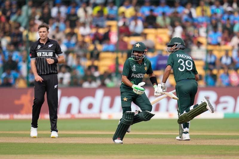 Pakistan's captain Babar Azam and Fakhar Zaman run between the wickets. AP