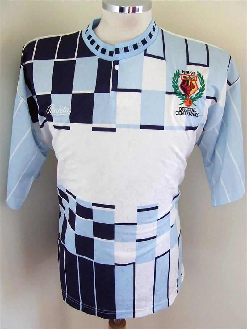 3) 1991/92 away: A bizarre effort and the polar opposite to ludicrously boring effort at No 5 in worst kits. This one - a weird, random mix of uneven dark blue, light blue and white squares and rectangles - desperately needed someone to rein in the designer from his mad ideas. Courtesy Football Kit Archive