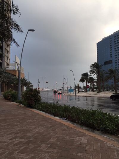 Rainfall on Reem Island. Jason Von Berg / The National