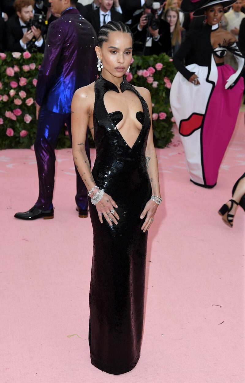 Zoe Kravitz in an all-sequin dress by Saint Laurent with jewellery by Dubai label Amwaj at the 2019 Met Gala. Getty Images