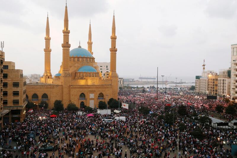 A general view of demonstrators during an anti-government protest in central Beirut. Reuters