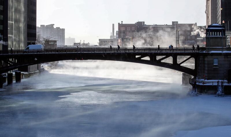 Mist rises from Chicago River in Chicago, Illinois. EPA