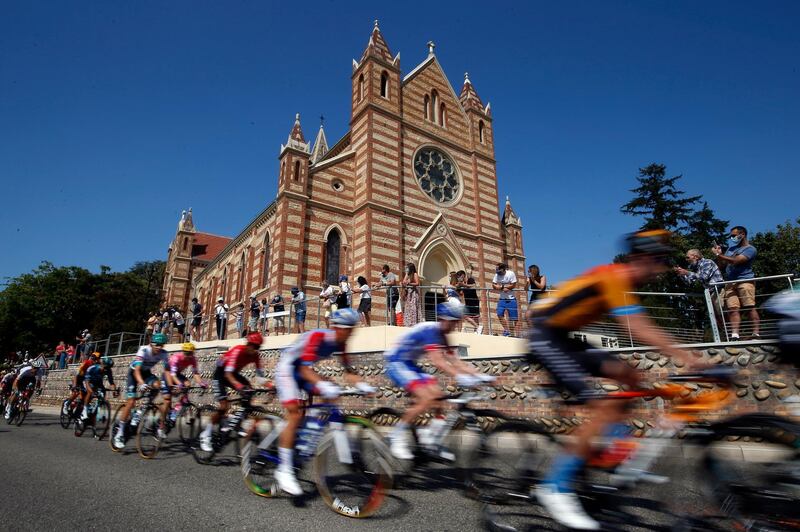 The peloton in action during Stage 15. EPA