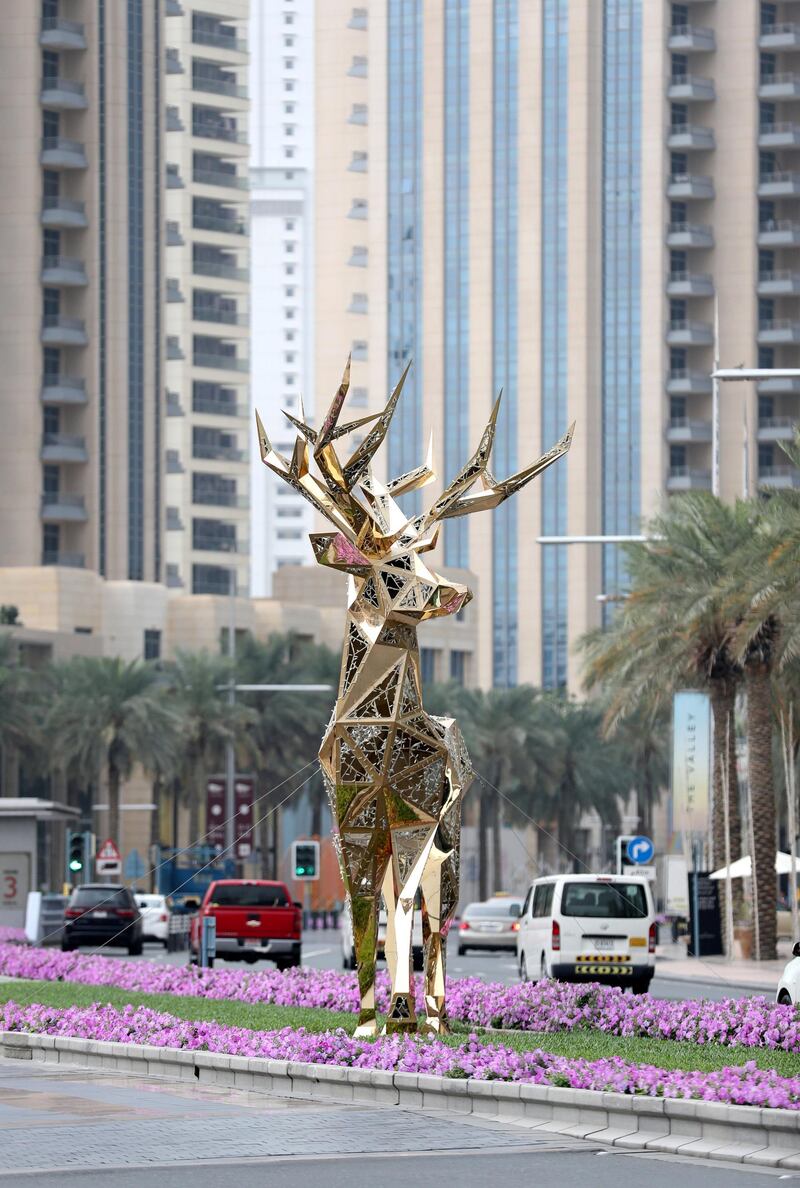 Dubai, United Arab Emirates - Reporter: N/A. Standalone. Golden Stags on Sheikh Mohammed bin Rashid Blvd. Tuesday, December 10th, 2019. Downtown, Dubai. Chris Whiteoak / The National