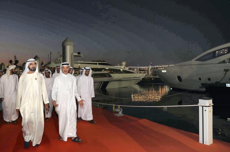 Sheikh Mohammed bin Rashid tours the locally manufactured boats on display at Dubai International Boat Show on Saturday. Wam