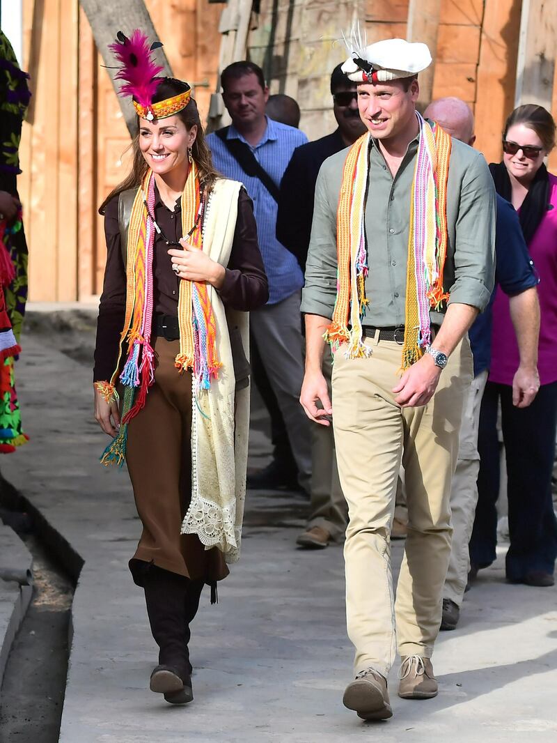 Prince William, Duke of Cambridge and Catherine, Duchess of Cambridge visit a settlement of the Kalash people, to learn more about their culture and unique heritage in Chitral, Pakistan. Getty Images