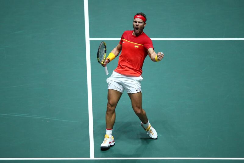 Rafael Nadal celebrates winning a point against Denis Shapovalov. Getty