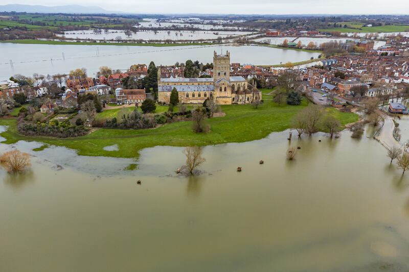 Flooding around Tewkesbury Abbey in Gloucestershire where the Severn and Avon rivers meet. PA