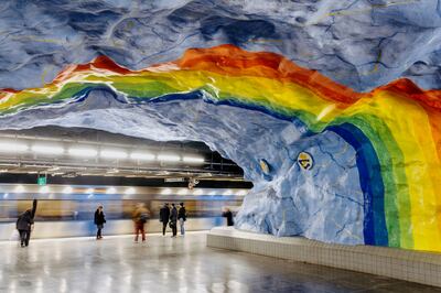 The rainbow artwork at Stadion station. Photo: Visit Stockholm