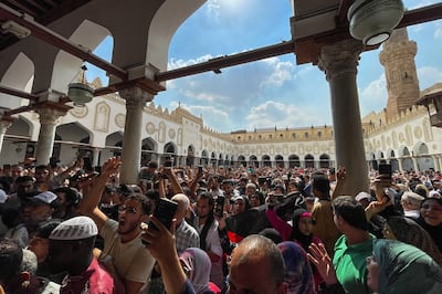 A pro-Palestinian demonstration on the grounds of Al Azhar mosque in Cairo, on Friday. Bloomberg