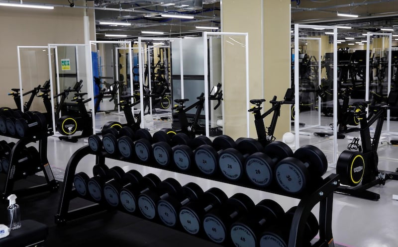 Partitions are installed at the fitness centre at the multi-function complex.