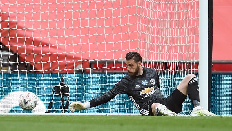 Manchester United goalkeeper David de Gea concedes the first goal against Chelsea. EPA