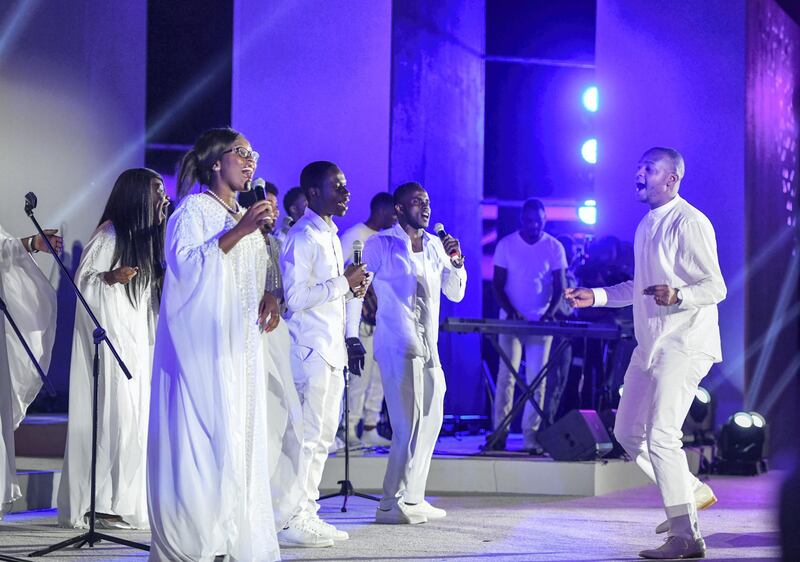 Abu Dhabi, United Arab Emirates - Forward in Faith International Gospel Choir performs at the UAE Peace Gathering at Umm Al Emarat Park on February 1, 2019. Khushnum Bhandari for The National