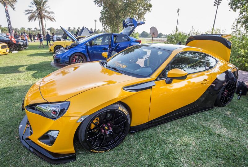 ABU DHABI, UNITED ARAB EMIRATES, 28 OCTOBER 2018 - A Toyota GT 86, 2014 model owned by Eugene Santos at the Street Meet modified cars event, Abu Dhabi City Golf Club.  Leslie Pableo for The National for Adam Workman's story